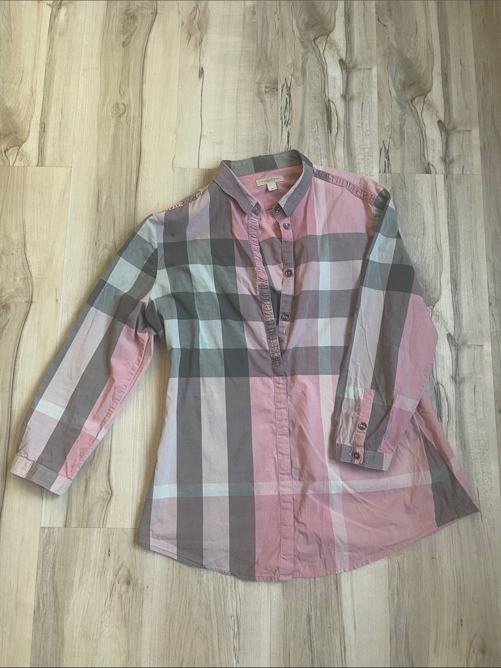 Burberry Pink and Gray Plaid Button-Front Kids Shirt